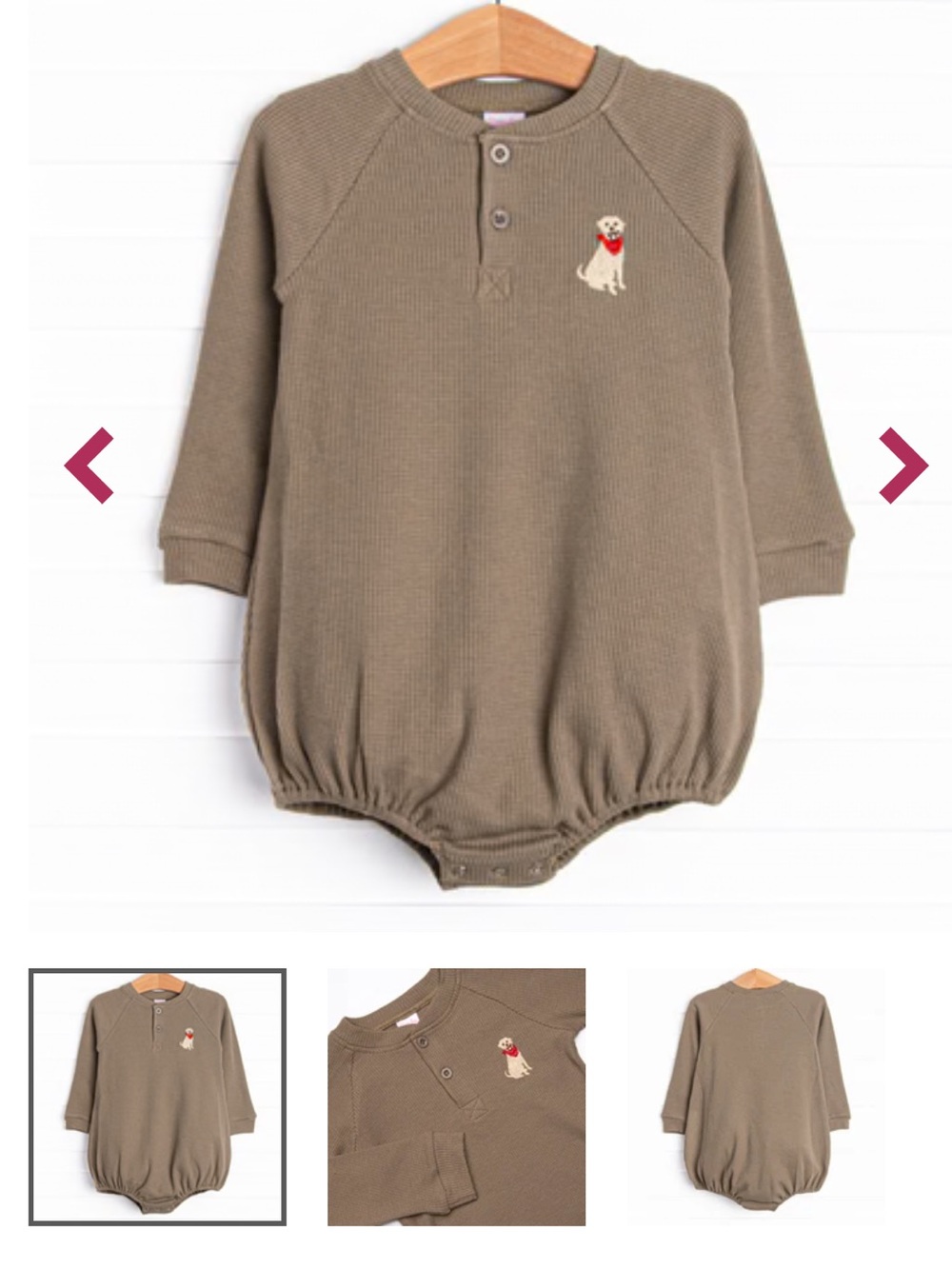 Stitchy Fish 18 Month Olive Green Puppy Waffle-Knit One-Piece Bodysuit